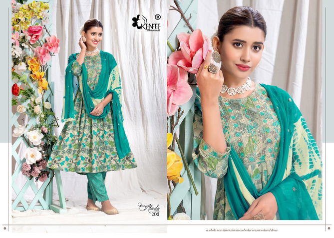 Akansha Vol 2 By Kinti Printed Naira Cut Kurti With Bottom With Dupatta 
